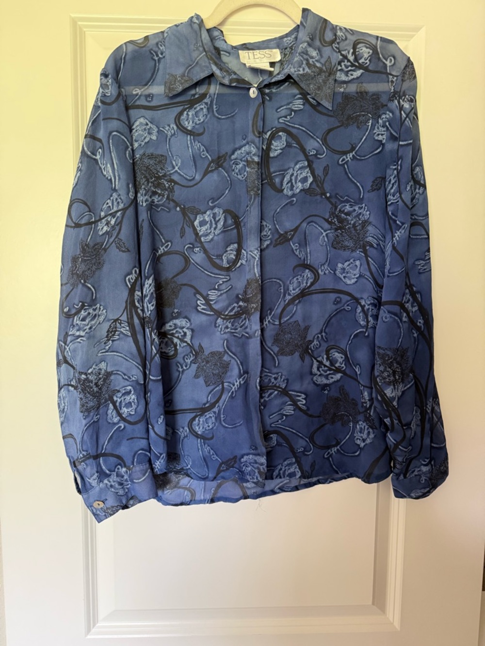 Vintage 90s Silk Blue Button-Up